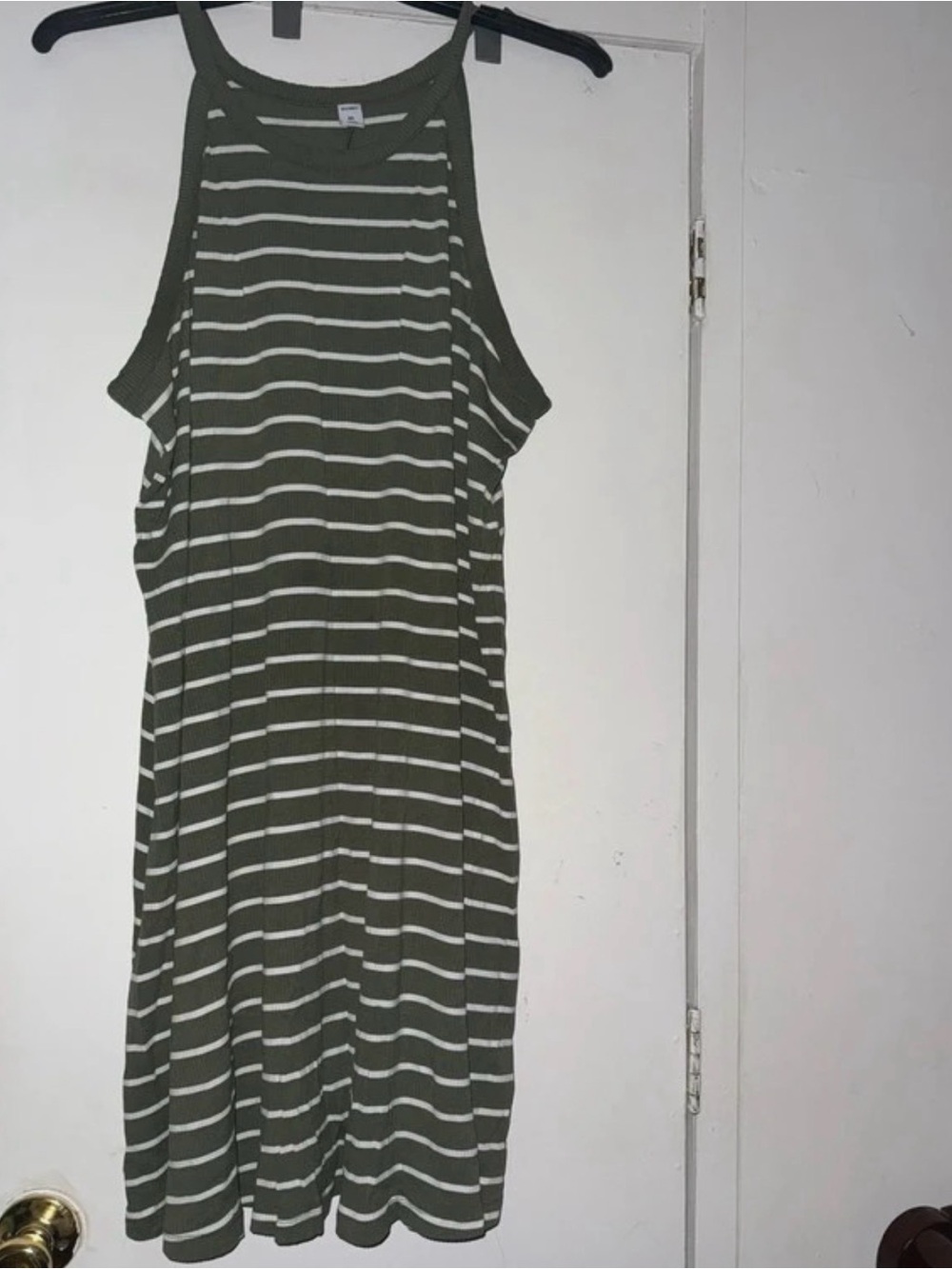 Old Navy Olive Green & White Striped Sleeveless Dress